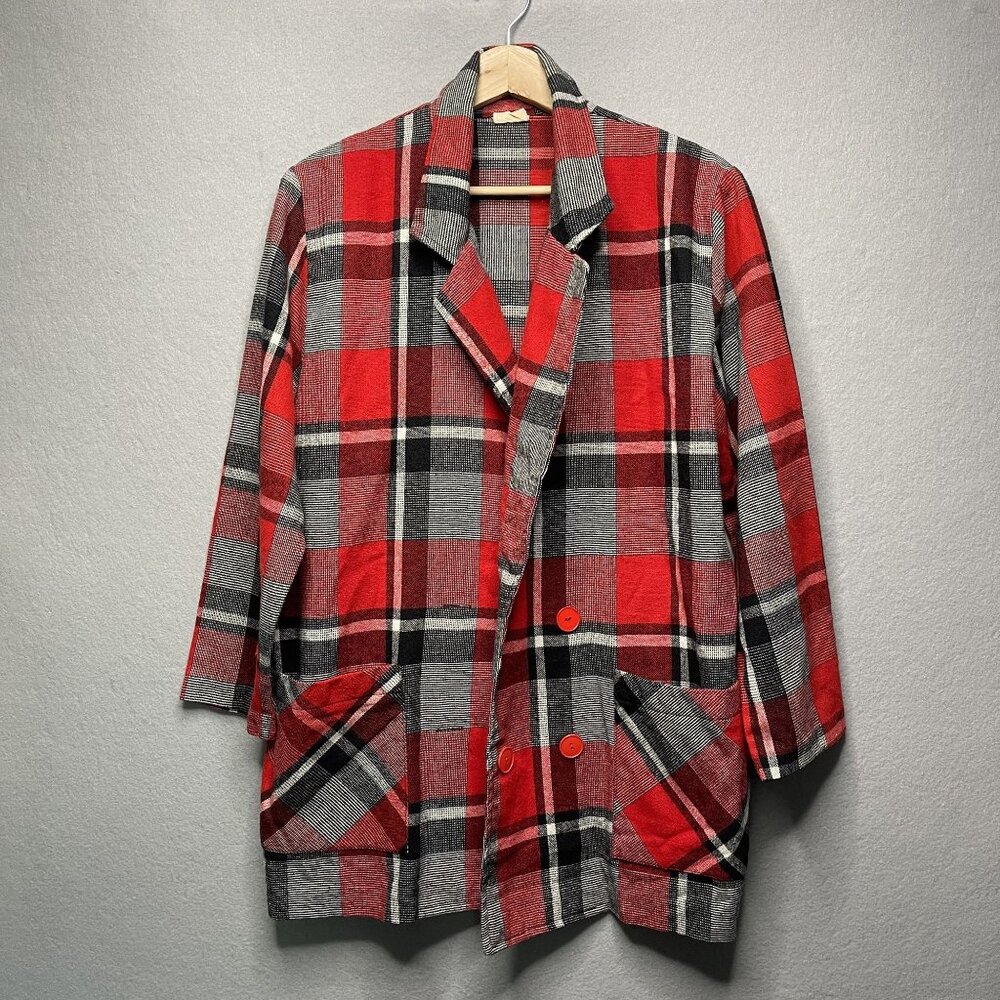 Vintage Family Of California Red & Black Plaid Womens Lightweight Blazer Coat M